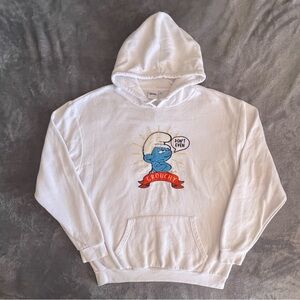 The SMURFS Hoodie Sweatshirt Unisex Large White Patch Appliqué Graphic GROUCHY